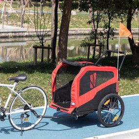 PawHut Remorcă pentru copii, remorcă pentru bicicletă, inclusiv elemente reflectorizante, 1 drapel, 170 cm x 77 cm x 90 cm, Roșu | Aosom Romania