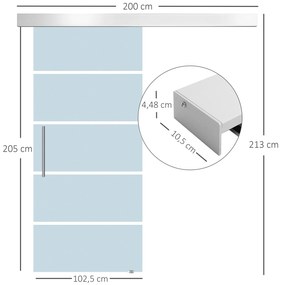 HOMCOM Uși Glisante din Sticlă Sablată și Mată, Sistem Silențios cu Șină și Mâner, 102.5x205cm | Aosom Romania