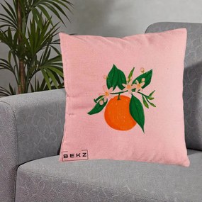 Perna Decorativa Portocala in Floare, 40x40 cm, Roz, Husa Detasabila, Perna Inclusa, BEKZ®