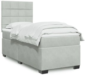 vidaXL Pat continental cu saltea, gri deschis, 80x200 cm, catifea