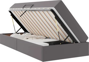 vidaXL Pat cu saltea și spațiu de depozitare cu saltea 2 pcs Gri Piele