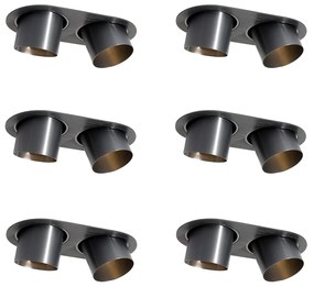 Set de 6 spoturi încastrate Gunmetal GU10 70mm înclinabile cu 2 lumini - Installa