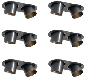 Set de 6 spoturi încastrate Gunmetal GU10 70mm înclinabile cu 2 lumini - Installa