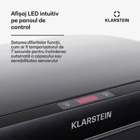 Klarstein Coș de gunoi fără atingere, cu senzor, 50 l, din oțel inoxidabil, închidere ușoară, cu baterii, afișaj LED, temporizator