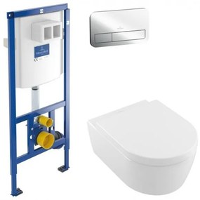 Set vas WC rimless suspendat, Villeroy&amp;Boch Avento, cu capac inchidere lenta, rezervor si clapeta ViConnect