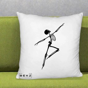 Perna Decorativa Schelet Dansator Silueta Neagra Halloween, 40x40 cm, Alb Pufos, Husa Detasabila, Perna Inclusa, BEKZ®