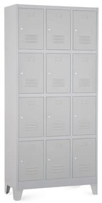 Dulap metalic - 12 cutii, 90 x 40 x 195 cm, picioare fixe, încuietoare cilindrică, gri deschis - ral 7035