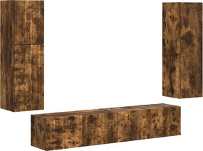 vidaXL Set comodă TV Pe perete 4 pcs Stejar fumuriu Lemn compozit