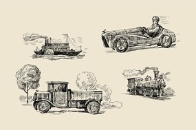 Tapet mijloace de transport în design retro