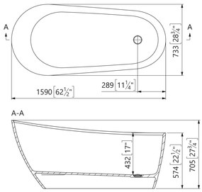Cada freestanding compozit Marmite Santorini, 159 x 73 cm, ovala, alb lucios 158 x 73 cm
