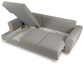 Colțar gri deschis extensibil, cu spațiu de depozitare cu tapițerie din țesătură bouclé (cu colț pe partea stângă, cu șezlong) Kyoto – Cosmopolitan Design