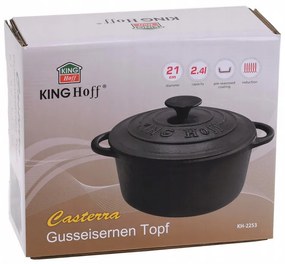 Oala din fonta Kinghoff KH 2253, 2,4 litri, 21 cm, Acoperire antiaderenta, Inductie, negru