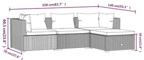 Set mobilier de gradina cu perne, 4 piese, gri, poliratan gri si antracit, 2x colt + mijloc + suport pentru picioare, 1