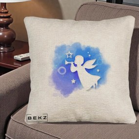 Perna Decorativa Inger cu Trompeta Albastru, 40x40 cm, Bej Canapea, Husa Detasabila, Perna Inclusa, BEKZ®