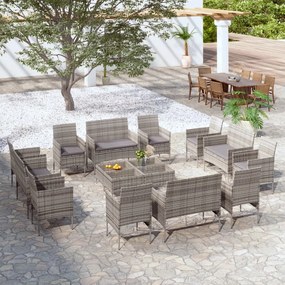 3095960 vidaXL Set mobilier de grădină cu perne, 16 piese, gri, poliratan