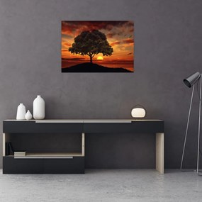 Tablou pe sticlă cu pomi și apus de soare (70x50 cm)