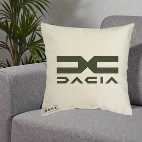 Perna Personalizata cu emblema Dacia, 40x40 cm, Ecru, Husa Detasabila, Perna Inclusa, BEKZ®