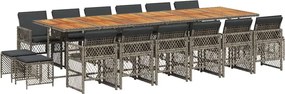 vidaXL Set mobilier de grădină cu perne, 17 piese, gri, poliratan