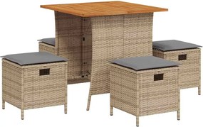 vidaXL Set mobilier de grădină cu perne, 5 piese, bej, poliratan