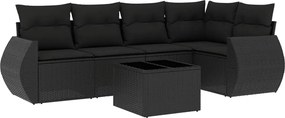 vidaXL Set mobilier de grădină cu perne, 6 piese, negru, poliratan