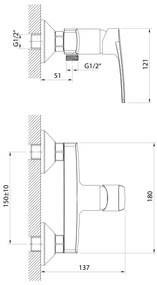 Samona - Baterie de duș KORANA, crom lucios