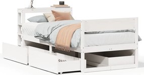 vidaXL Cadru de pat fără saltea, alb, 75x190 cm, lemn masiv de pin