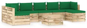 Set mobilier de gradina cu perne, 8 piese, lemn verde tratat green and brown, 8