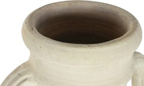Vas decorativ amforă din teracotă artizanală, finisaj craft alb-crem, cu 2 anse, 40×40×100 cm, „Jerba"