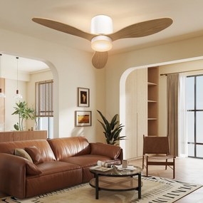 HOMCOM Ventilator de tavan cu lumină reglabilă și telecomandă 115 cm, 3 culori, 3 pale, 6 viteze, timer, natural | Aosom Romania