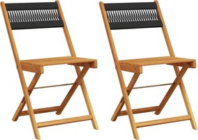 vidaXL Scaune bistro, 2 buc. negru, lemn masiv acacia și funie