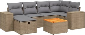 vidaXL Set canapele de grădină, 7 piese, cu perne, bej, poliratan