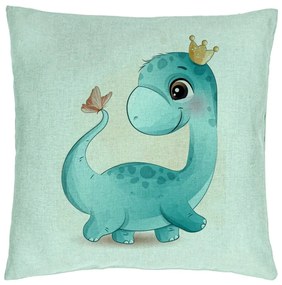 Perna Decorativa, Model Blue Baby Dinozaur, 40x40 cm, Verde Menta, Husa Detasabila, Burduf