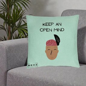 Perna Decorativa Keep An Open Mind, 40x40 cm, Verde Menta, Husa Detasabila, Perna Inclusa, BEKZ®