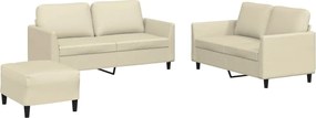 vidaXL Set de canapele cu perne, 3 piese, crem, piele ecologică