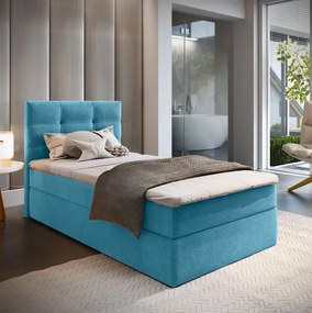 Pat boxspring tapițat GLORIEN VELVET 90x200 cm albastru Saltea: Saltea cu arcuri Bonell