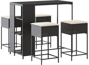 vidaXL Set mobilier bar de grădină cu perne, 5 piese, negru, poliratan