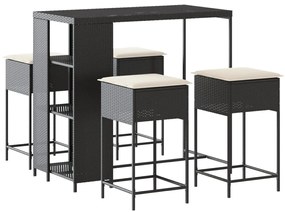 3261493 vidaXL Set mobilier bar de grădină cu perne, 5 piese, negru, poliratan