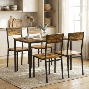 HOMCOM Set masă sufragerie cu 4 scaune, masă de bucătărie pentru 4 persoane, picioare din metal, maro rustic | Aosom Romania