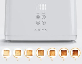 Prăjitor de pâine AENO ATS0002W, 930 W, 7 trepte, comandă tactilă, temporizator invers, protecție împotriva blocării, silențios, alb