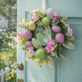 Coroniță de Paște cu flori și ouă violetdeschis, diametru 25 cm