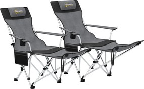 Outsunny Set de 2 Scaune de Camping Pliabile cu Suport pentru Picioare Detașabil, 82x100x88 cm, Negru | Aosom Romania