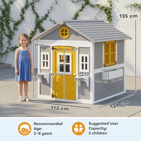 Outsunny Căsuță pentru Copii din Lemn, Exterior și Interior, cu Ușă, Ferestre, Jardiniere și Suporturi pentru Flori, Gri | Aosom Romania
