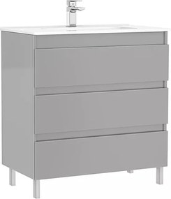 Set dulap baza pe pardoseala Gala Daily gri 3 sertare cu lavoar 80 cm