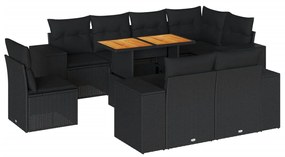 3327387 vidaXL Set mobilier de grădină cu perne, 9 piese, negru, poliratan