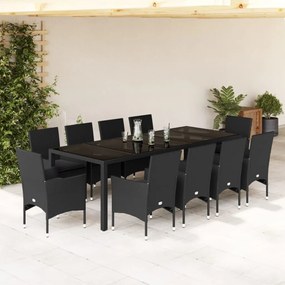 3278588 vidaXL Set mobilier de grădină cu perne 11piese negru poliratan&sticlă