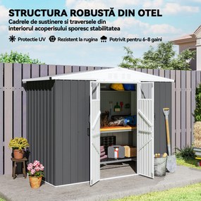 Outsunny Șopron de Grădină cu 4 Guri de Ventilație, 2 Ferestre și Acoperiș Înclinat, 246x117x161/180 cm, Gri Închis | Aosom Romania