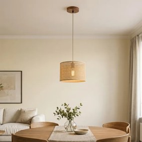 Lustră suspendată pe cablu AIDA 1xE27/15W/230V Ø 25 cm, stejar/rafie