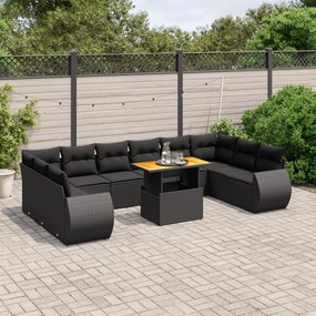 vidaXL Set canapele de grădină cu perne, 11 piese, negru, poliratan