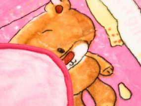 Patura roz din acril pentru copii, WET TEDDY, 80x110 cm