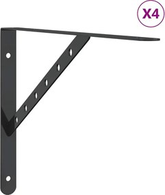 vidaXL Suporturi rafturi, 4 buc., 40x2,5x25 cm, negru, oțel inoxidabil